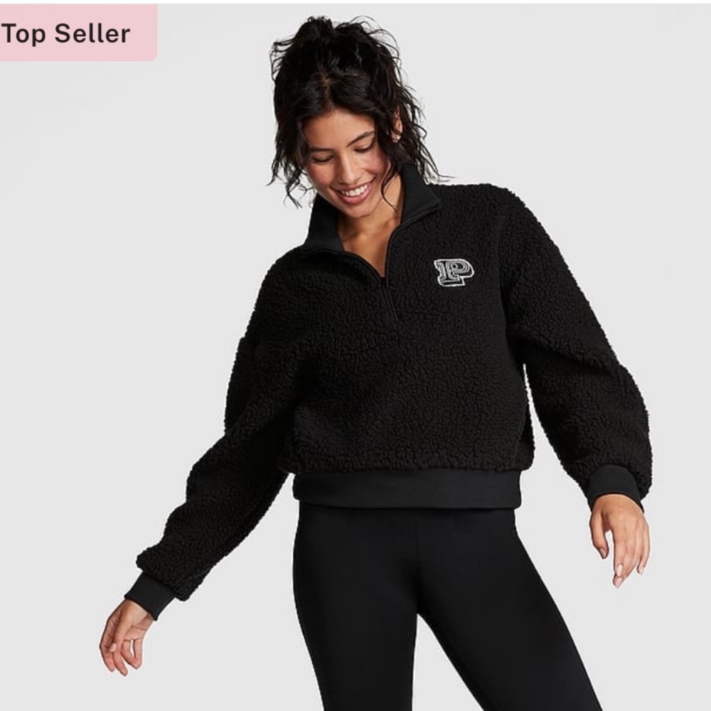 NWT PINK Victorias Secret Sherpa Fleece Half-Zip Pullover, Black, Med & Large!